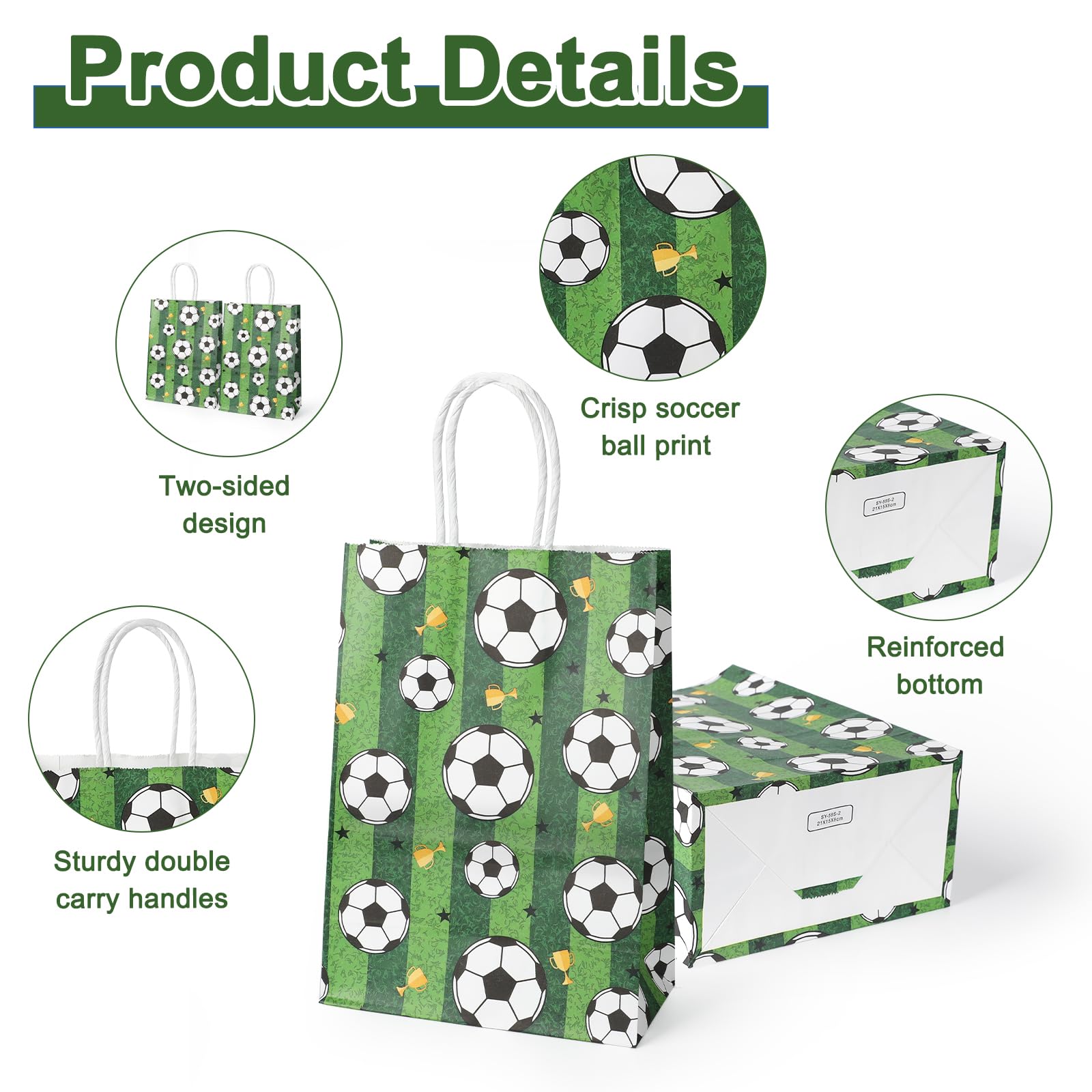 Ktxaby 16 Sacchetti Regalo A Tema Calcio In Carta Kraft Con Manici – Perfetti Per Bomboniere, Feste Di Compleanno E Caramelle – 15x8x21 Cm - 3