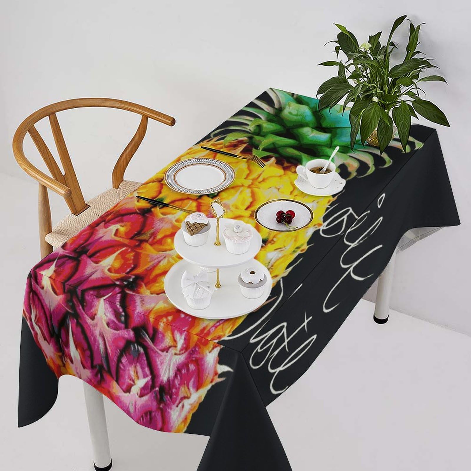 Nappe rectangulaire 140x140 cm ananas coloré et imperméable