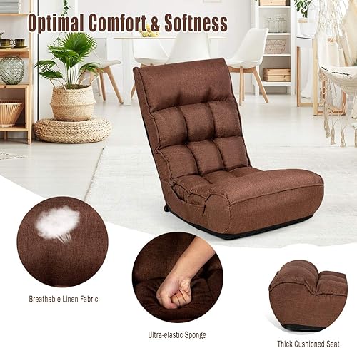 Miniatura 8 de Giantex Sillas de suelo para adultos con respaldo ajustable de 4 posiciones, reposacabezas ajustable de 6 posiciones, bolsillo lateral, no requiere
