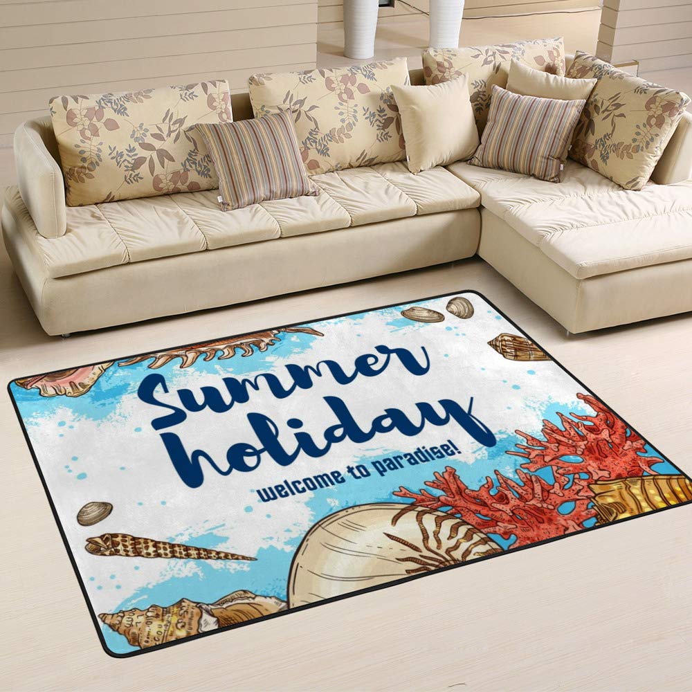 Tapis de grande taille motif coquillages de mer pour salon ambiance plage