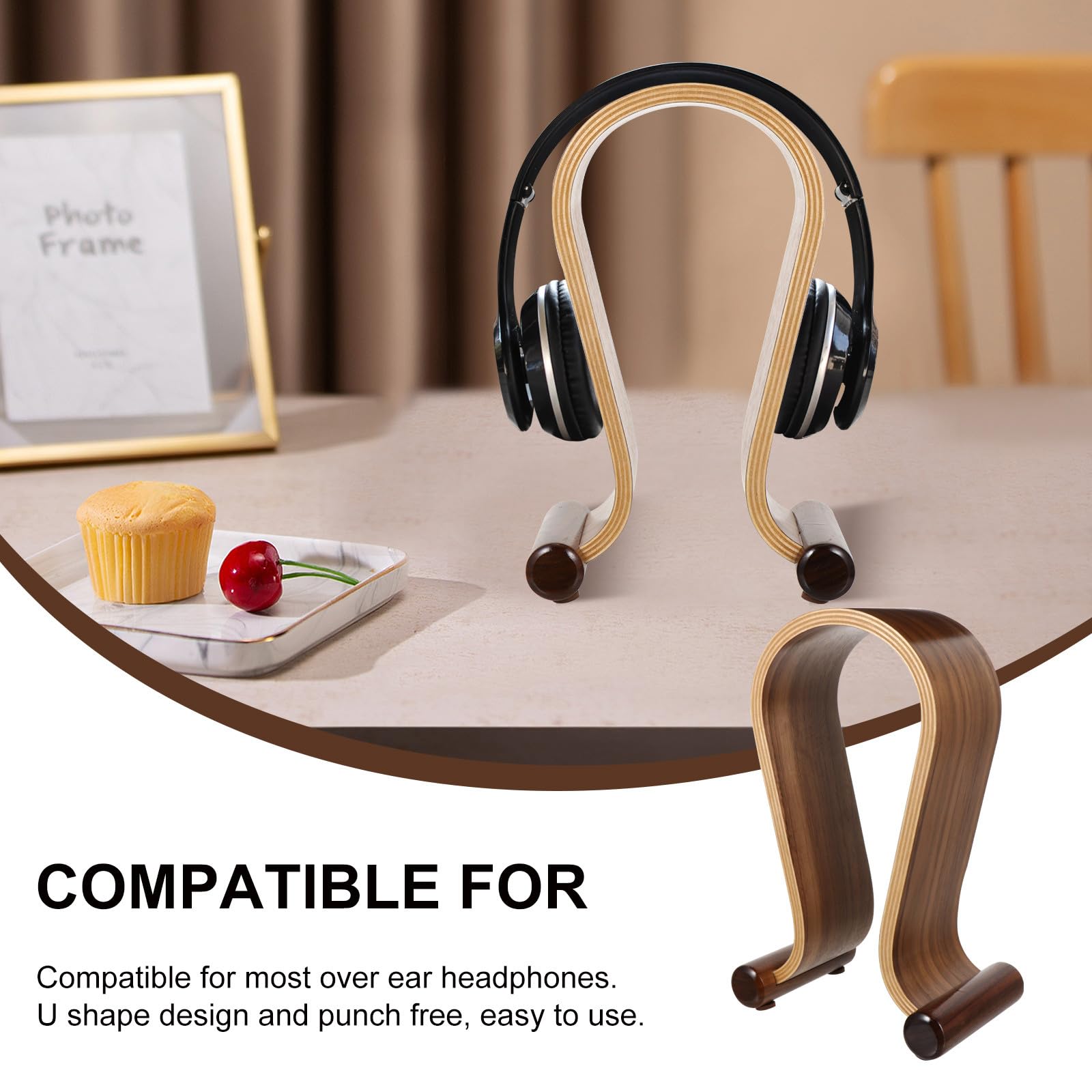 Support pour Casque Audio U en Bois de Noyer, Ambiance Noël