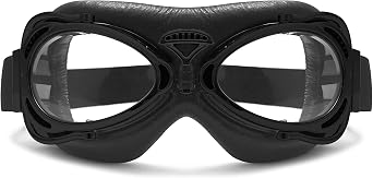 Bertoni Motorcycle Aviator Goggles for Women Men Chrome Plated Mat Black Compaq Size Italy AF77