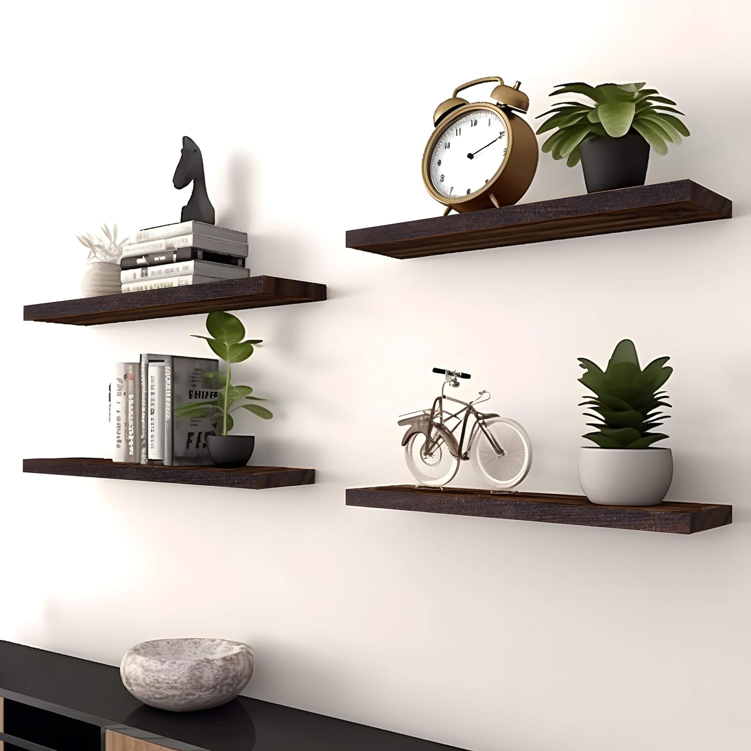 Brown Wood Floating Wall Shelves Set of 6