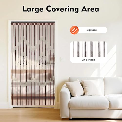 Miniatura 6 de Cortina de madera con cuentas de bambú de 35.4 x 68.9 in, 27 líneas, puerta mosquitera, porche, dormitorio, sala de estar, cortina de madera para