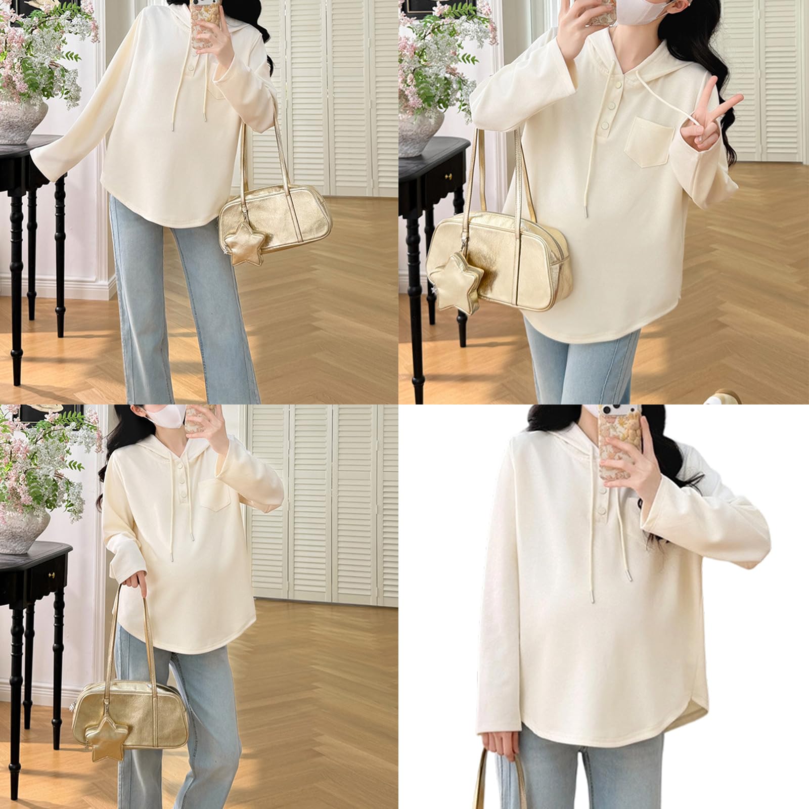 Camisa de maternidad informal con capucha para primavera con diseño resistente al viento, transpirable, mezcla de algodón y poliéster, sudadera cómoda con capucha para embarazo