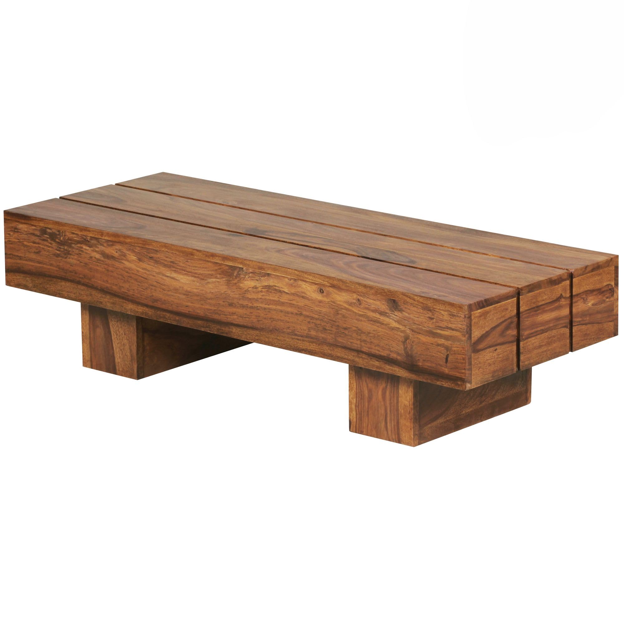 Wohnling Couchtisch aus Massivholz Sheesham, 120 cm Breit, dunkelbraun, Landhaus-Stil