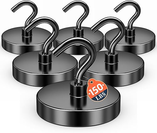 Vista 17 de FINDMAG Ganchos Magnéticos Negros, Ganchos Magnéticos Fuertes de 50 libras para Colgar, Imanes de Neodimio de Tierras Raras de Servicio Pesado