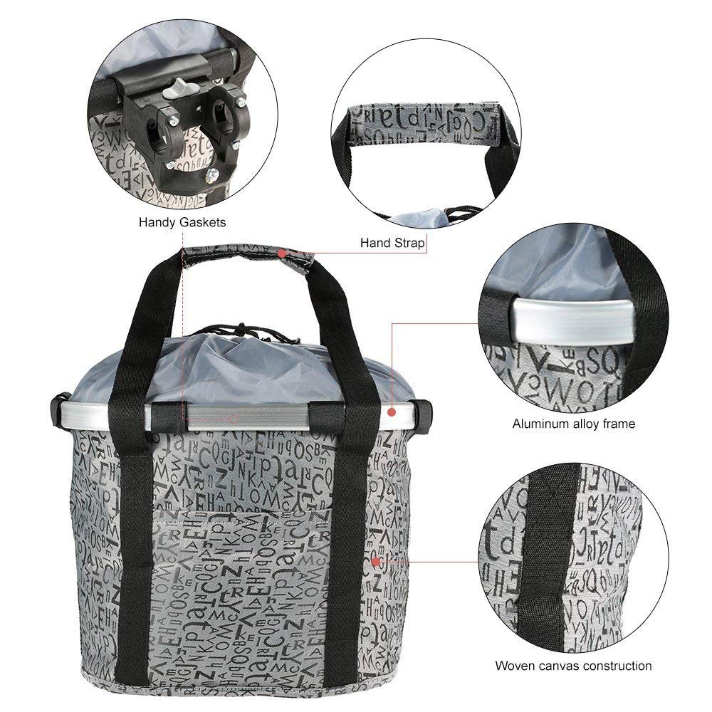 Cesta para Delantero de Bicicleta Extraíble de Lienzo, Cesta de Transporte para Mascotas, Marco de Aleación de Aluminio (Plateado)