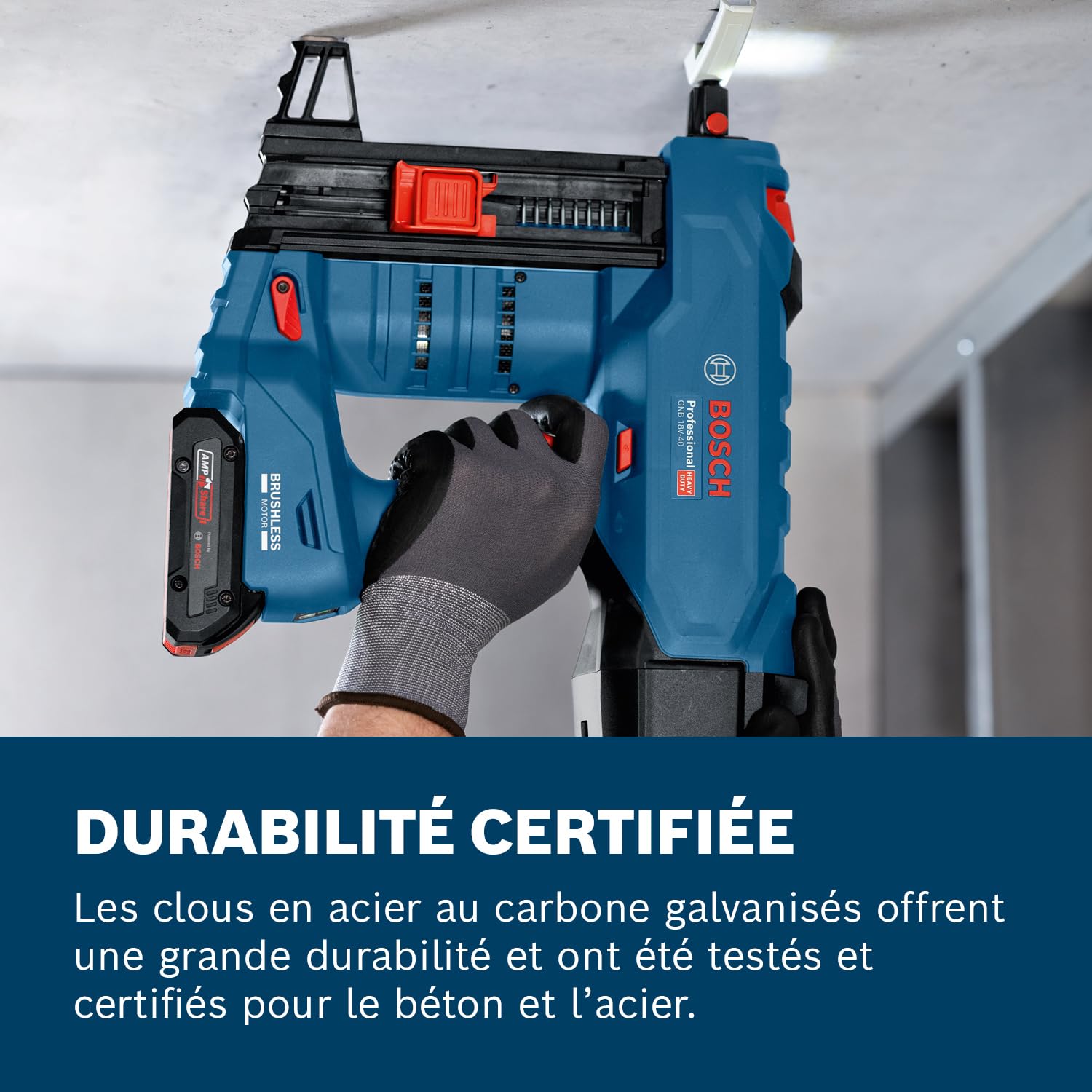 Bosch Professional 18V System cloueur à béton sans-fil GNB 18V-40 (avec broche d’extraction, crochet de suspension, embout E-Nose, aimant, XL-BOXX)
