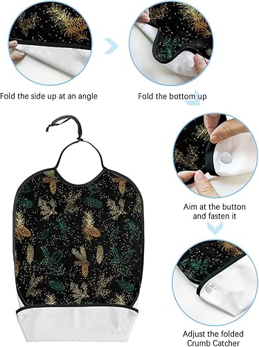 Miniatura 6 de Babero de pino dorado para adultos, hombres, mujeres, lavable y ajustable, con atrapa migas, reutilizable, impermeable, protector de ropa, delantal,