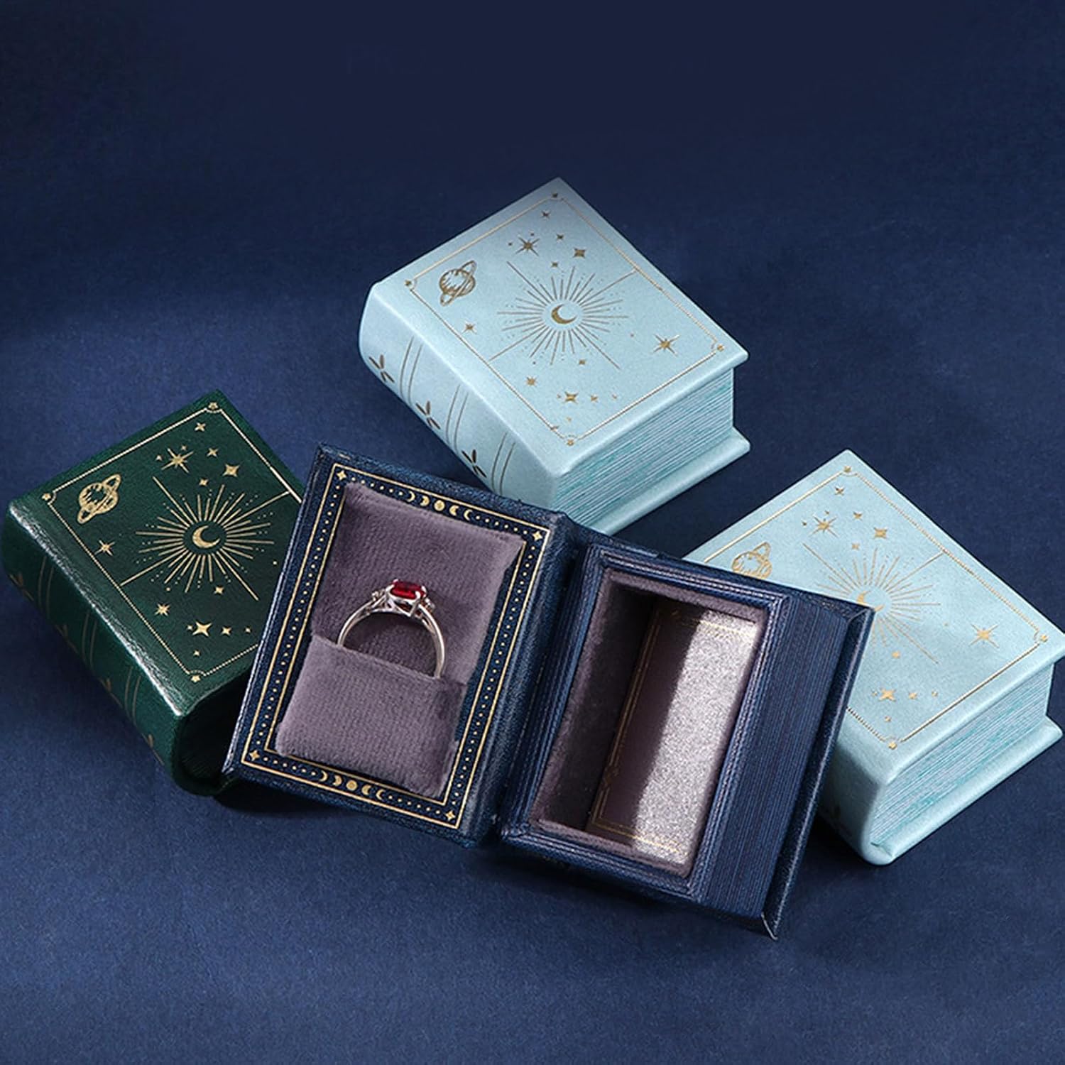 Portable Book Styles Rings Display Box Sturdy PU Leather Rings Box with Adjustable Interior Lining for Women Elegant Jewelry Packaging image 4
