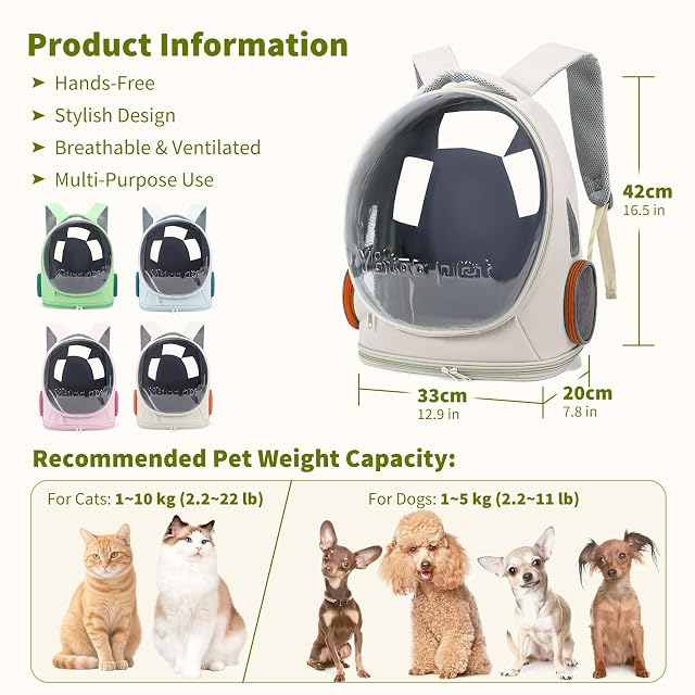 Foto 3 de 6 de PETCUTE Mochila Transportín Perro,Mochilas para Gatos y Perro,Cápsula Espacial,Bolsa para Mascotas Portátil…