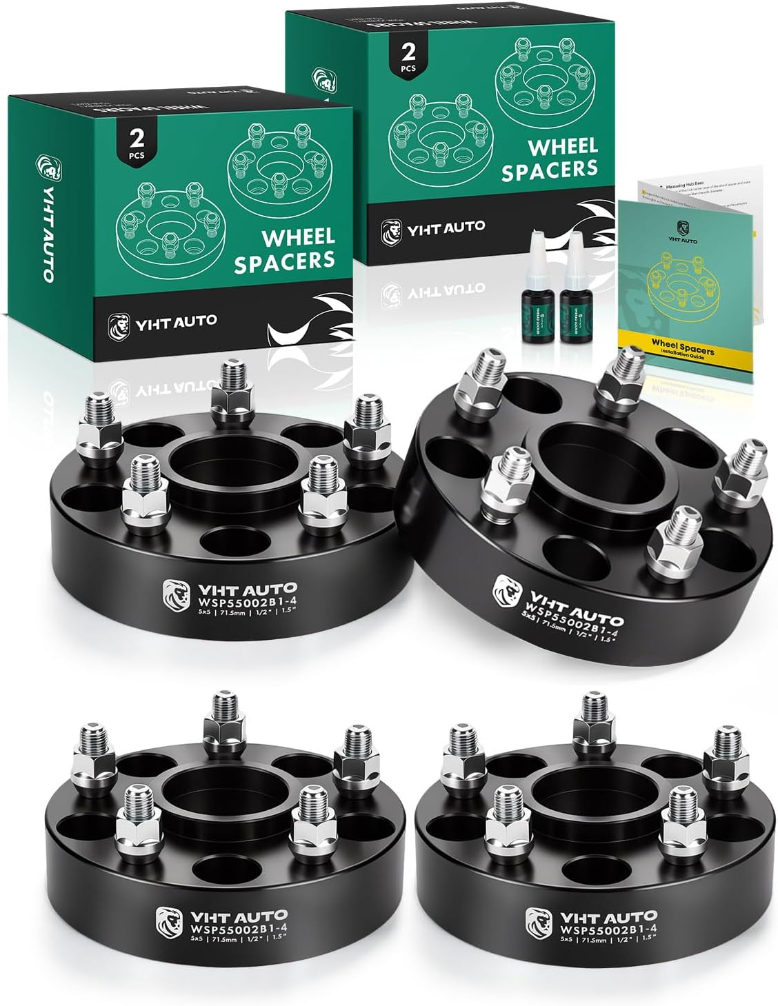 YHTAUTO 5x5 Wheel Spacers 1.5 Inch Fits Jeep Grand Cherokee 1999-2010, Wrangler 2007-2018, Commander, JK WK WJ XK, 5x127 Hub Centric 5 Lug Tire Spacers, 1/2"-20 Studs, 38mm Thick, 71.5mm Bore
