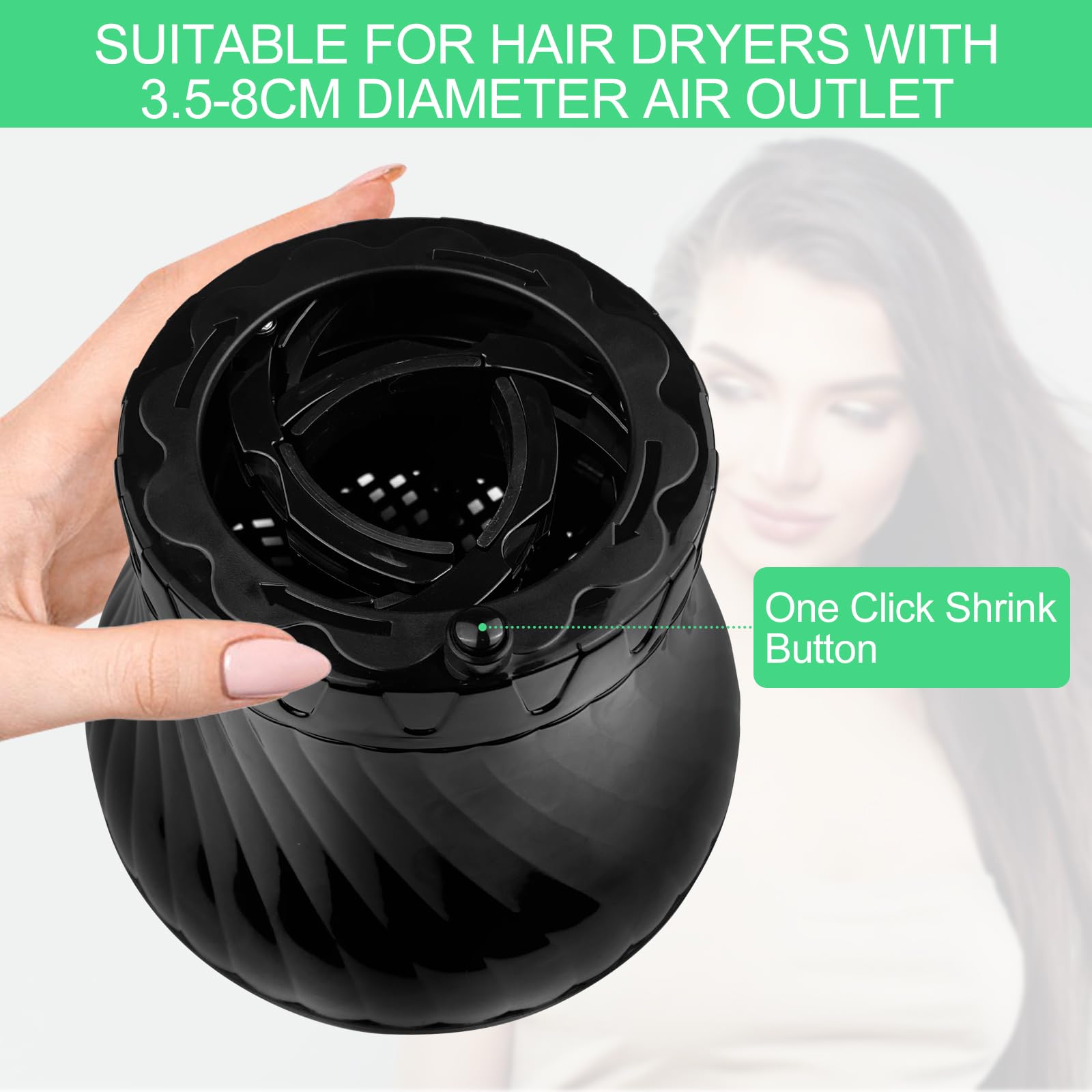 Diffuser Föhnaufsatz Haare, Diffusor Föhn Aufsatz Universal, Föhn Lockenaufsatz für Haartrockner, Haar Diffusor Schwarz, Haardiffusor-Aufsatz für Lockiges Oder Welliges Haarstyling