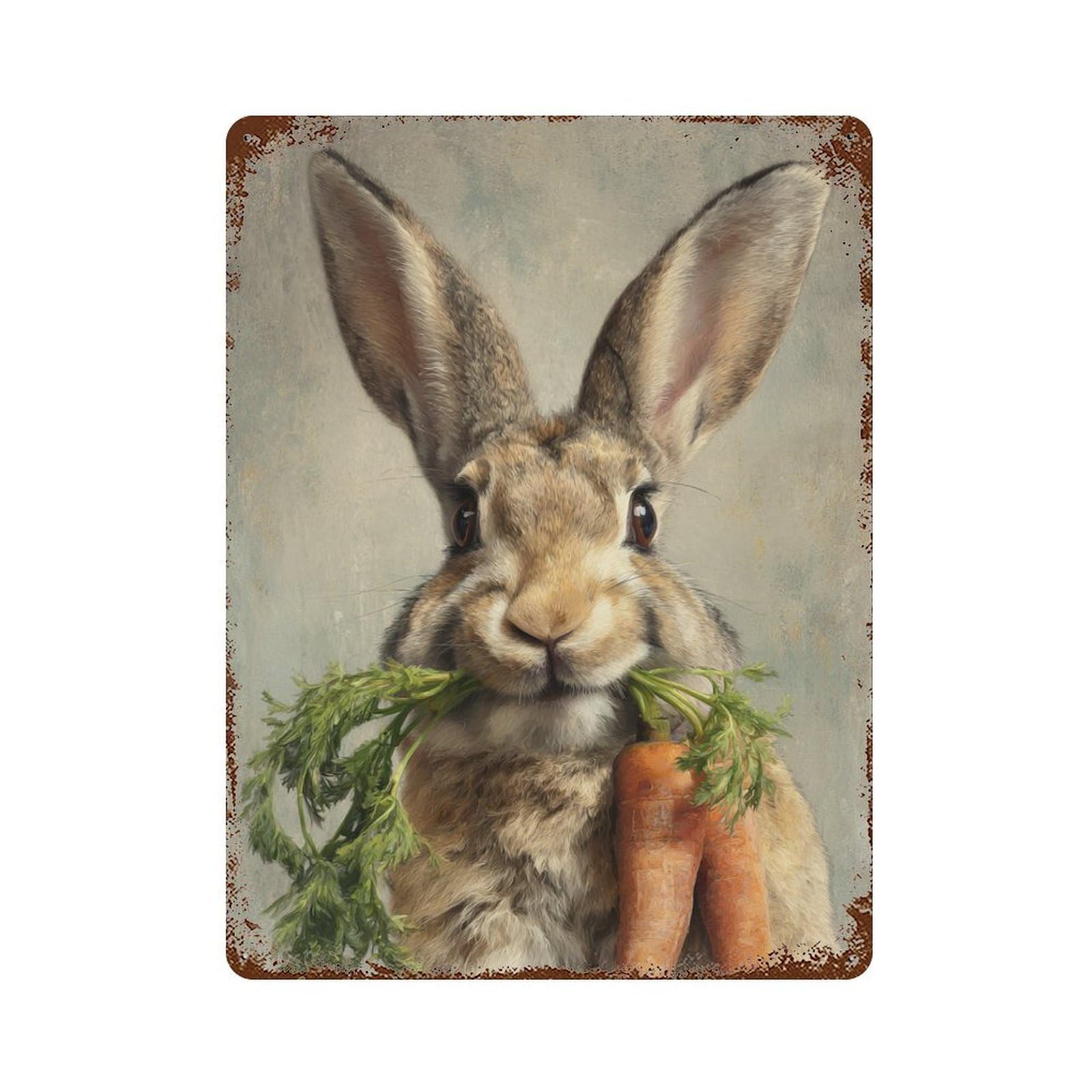Rabbit Eating Carrots Painting Decorative Tin Sign 15.7"x11.8", Rustic Home Decor for Cafe, Home Bar And Lounge Decor