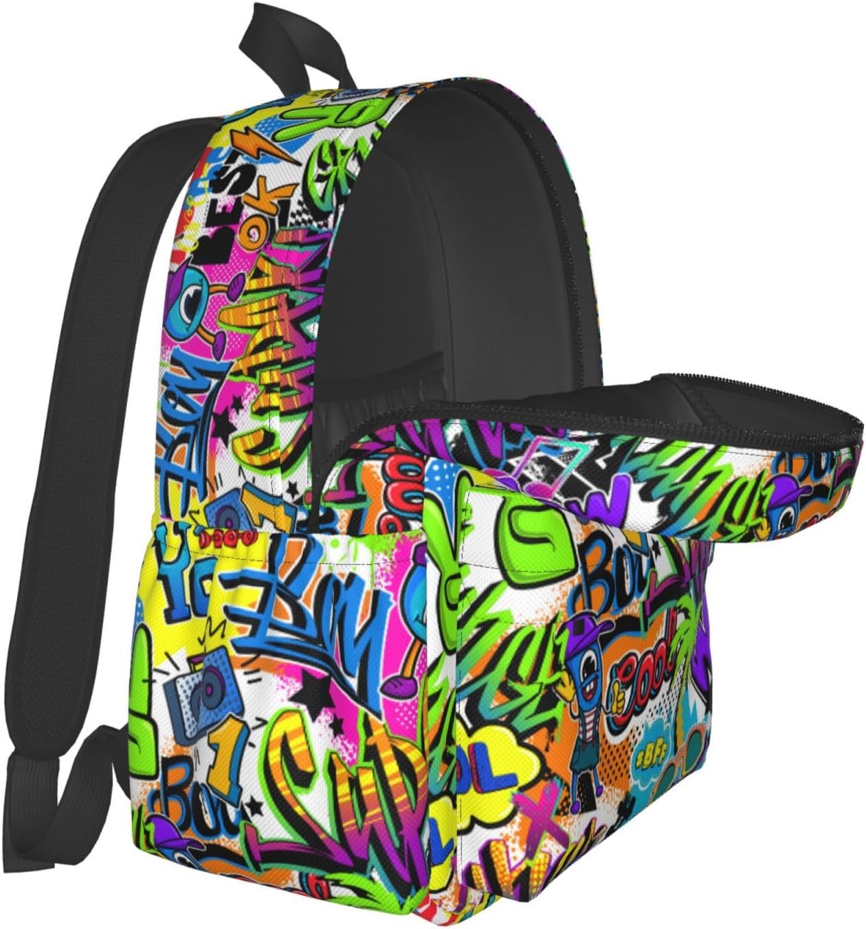Black Blue Graffiti Multipurpose School Bag Bookbag for Teenage Boys Girls Daily Backpack - Image 5