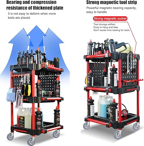 Miniatura 2 de Carro organizador de herramientas para detallado de automóvil, carrito de herramientas de detallado rodante, con 4 tablas de herramientas, carrito