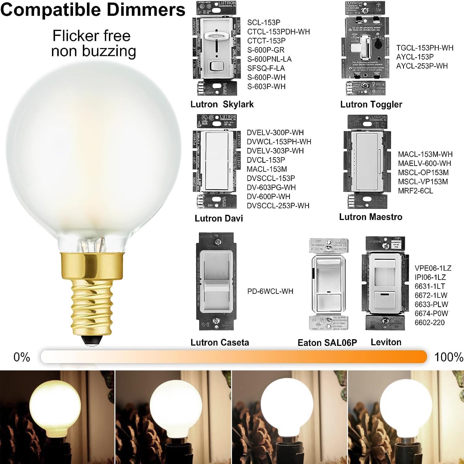 Leools E12 Led Chandelier Light Bulb,Frosted G16.5 Type G Round Light Bulb,60 watt 600lm 4000k Daylight,Dimmable Led Globe Light Bulbs for Ceiling Fan,Scentsy,Vanity,Candelabra LED Light Bulbs 6 pcs