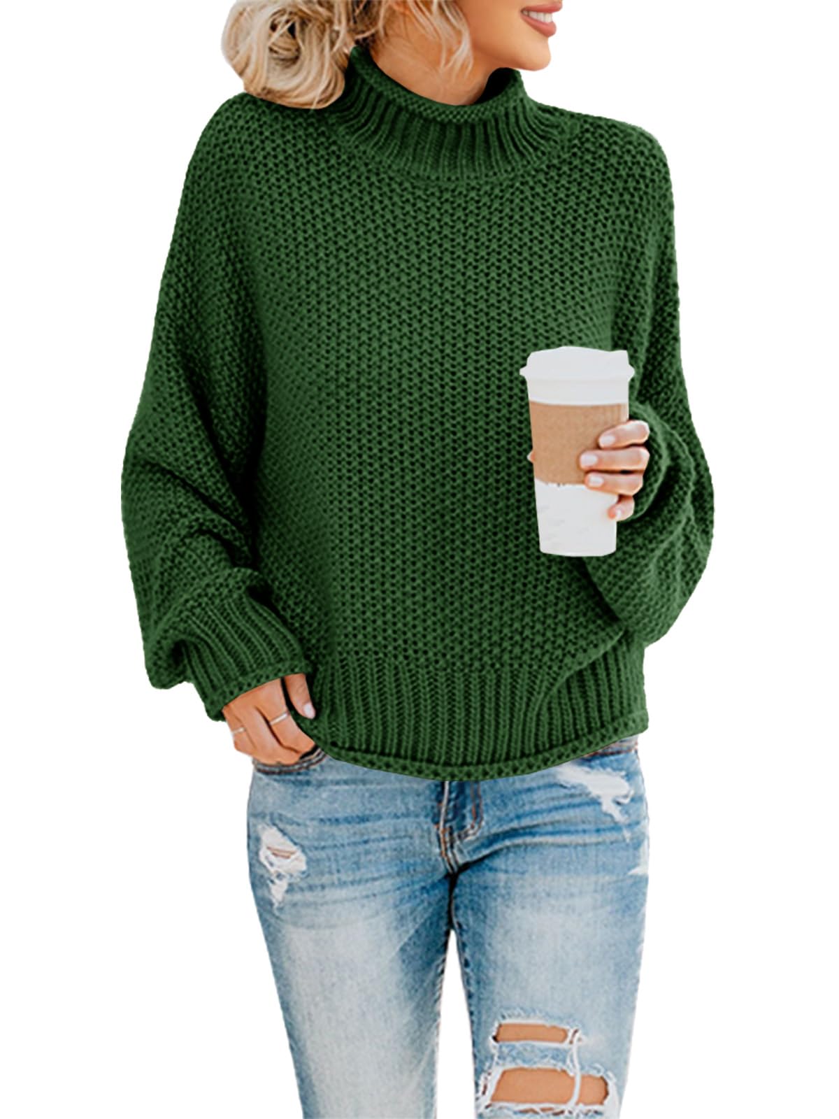 Saodimallsu Womens Turtleneck Oversized Sweaters Batwing Long Sleeve Pullover Loose Chunky Knit Jumper