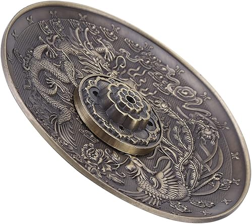 Miniatura 6 de Soporte para palo de incienso, placa de incensario, aleación de zinc, patrón de dragón, incienso para dormitorio, templo, oficina, hotel (cobre)