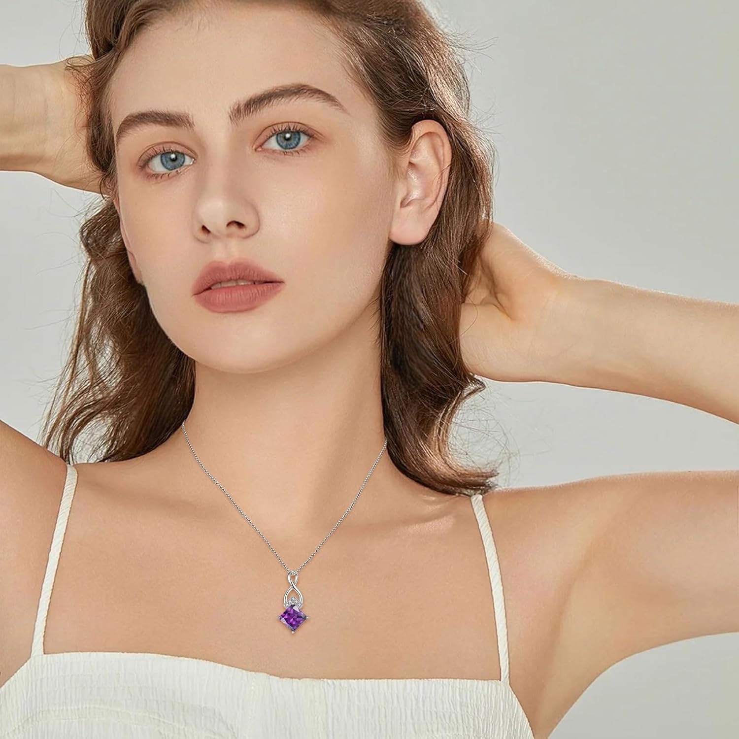 Infinity Necklace 925 Sterling Silver Princess Cut Pendant Birthstone Jewelry for Women - Image 2