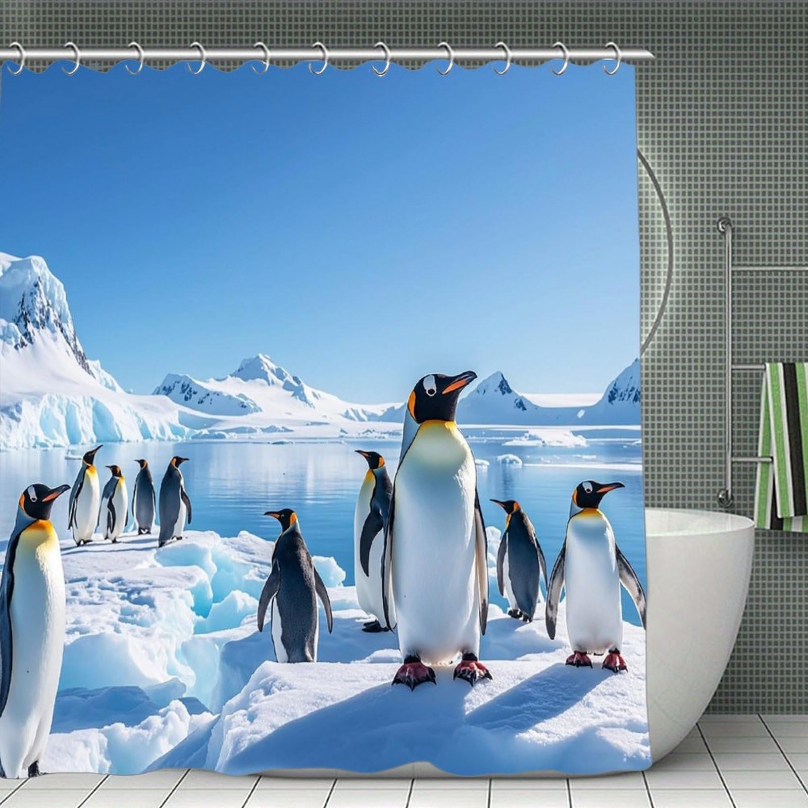 FekiLoot Penguin Antarctica Ice Shower Curtain Minimalist Thick Bathroom Curtain Washable Modern Bathroom Shower Curtain Heavy Duty Waterproof Cloth Bath Curtain with Hooks 70.8"x70.8"