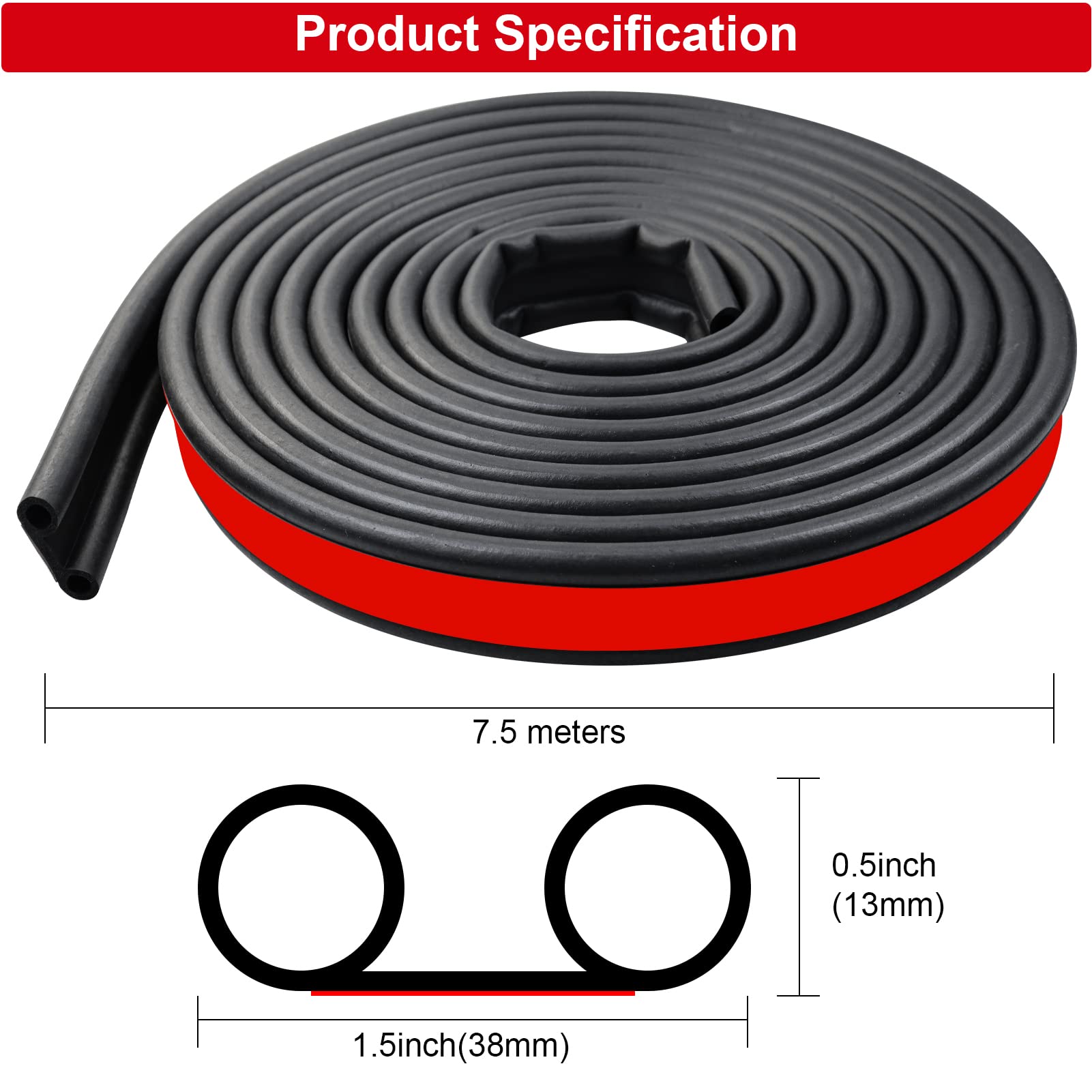 24.6Ft Rubber Weather Seal for Pickups Cap, Car Weather Stripping Double-Bulb Tailgate Seal for Truck Cap and Tonneau Cover