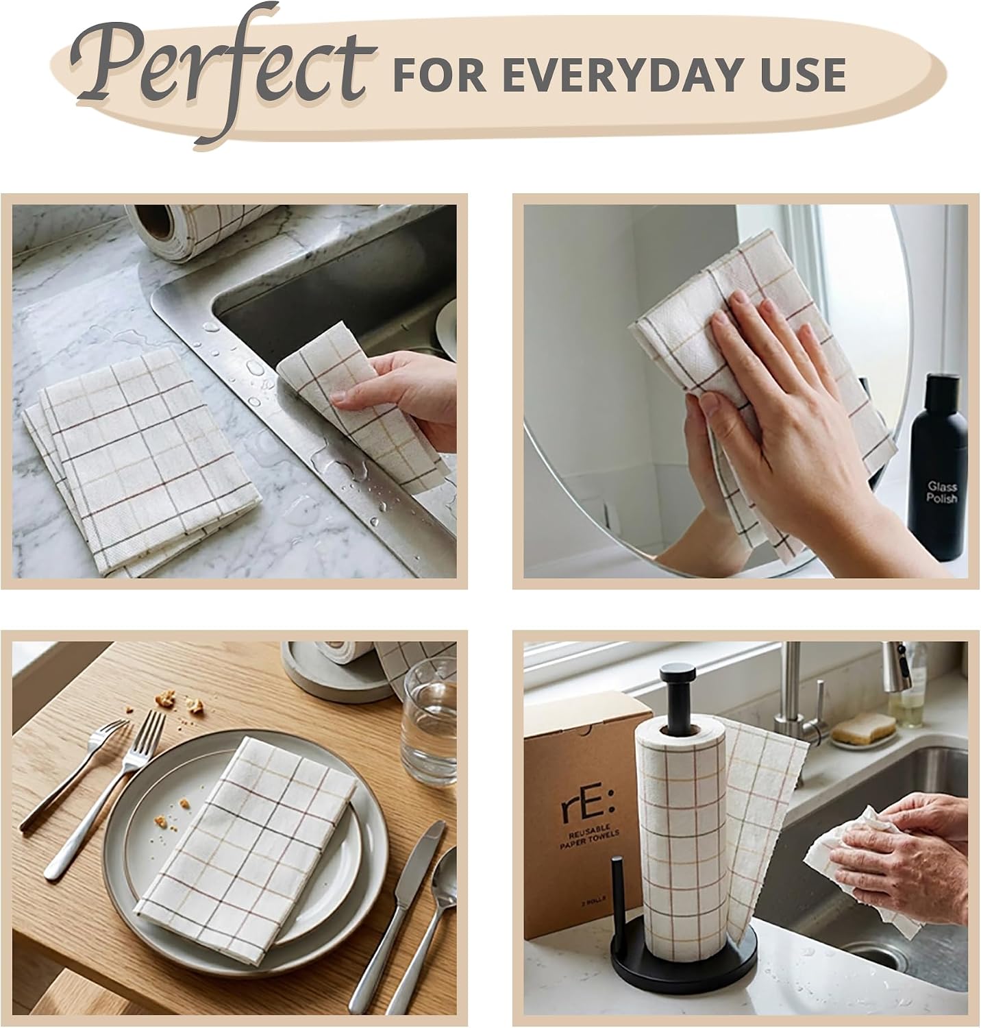 rE: Reusable Paper Towels – Washable, Plant-Based Viscose Rayon Cleaning Cloths – Biodegradable, Ultra-Absorbent, Odor-Resistant – Eco-Friendly Alternative for Kitchen & Home, 50 Sheets image 3