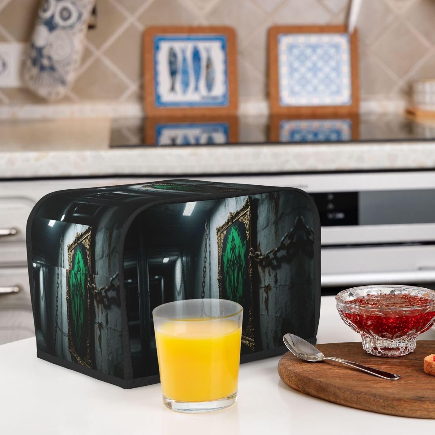 Peel and Stick Gothic Toaster Cover 2 Slice, Waterproof Bread Machine Covers with Pockets Universal Size Kitchen Small Appliance Cover with Handle, Dust and Fingerprint Protection