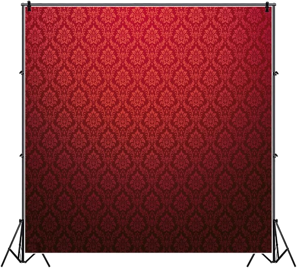 YongFoto 10x10ft Dark Red Damask Floral Texture Pattern Backdrop Vintage Classic Flower Pattern Interior Room Retro Dark Wall Photography Background Baby Shower Girl Kids Adult Portrait Photo Props image 2