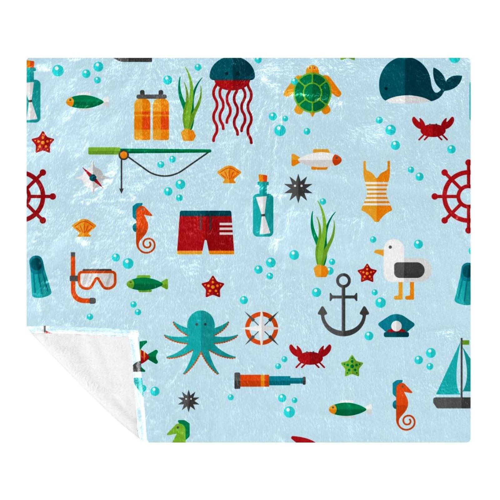 Couverture polaire Ocean Creatures douce plaid microfibre léger canapé lit enfant adulte