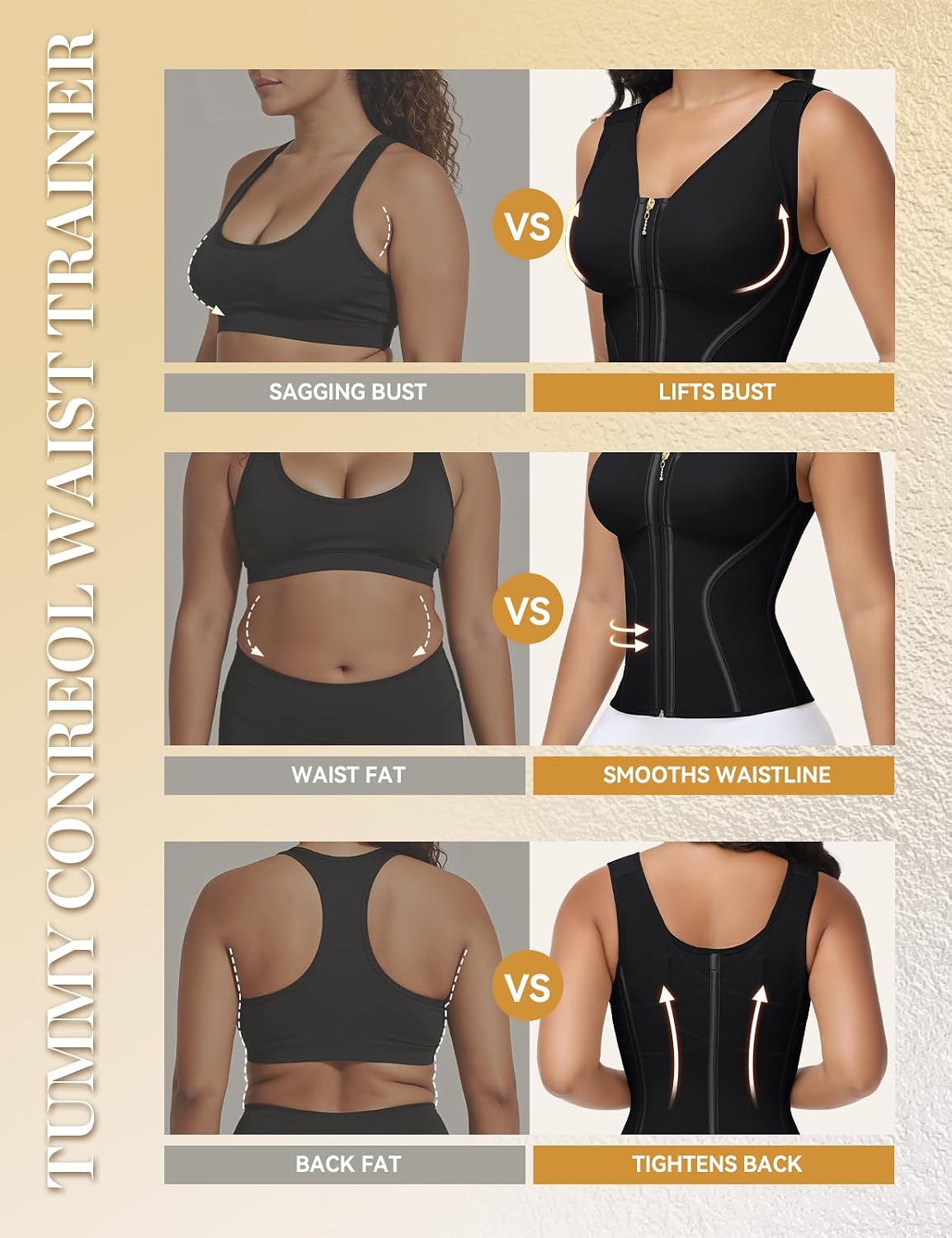 SHAPSHE Waist Trainer Corset for Women Tummy Control Workout Faja with Bra | 13 Steel bones suppot,zipper hooks double compression,80%Polyamida 20%Elastane,wide shoulder straps,for gym/daily/postpartum
