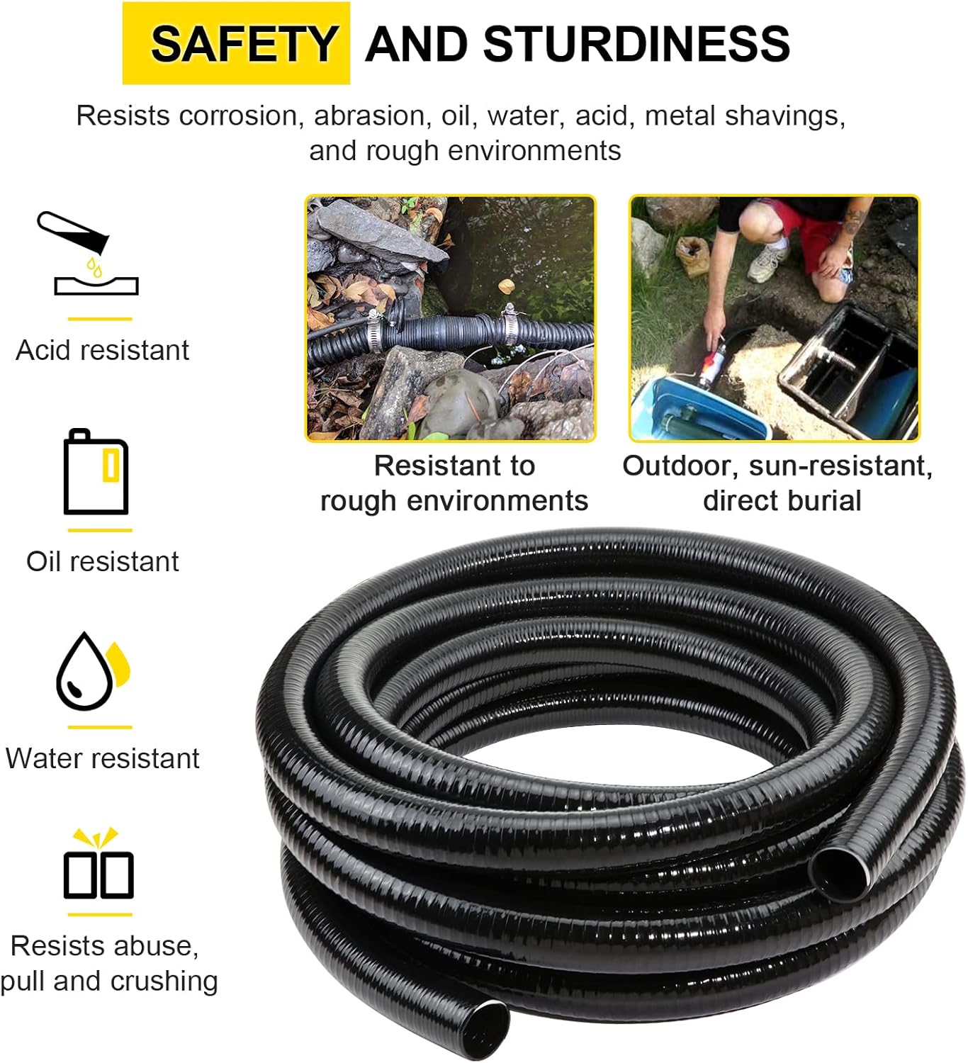 Flexible PVC Pipe ID1.5" Black PVC Pipe, ID1.5" x25 feet Pool Hose,Spa Hose Tubing for Koi Ponds, Pond Tubing,Irrigation and Water Gardens,With 2PCS Stainless Steel Clamps