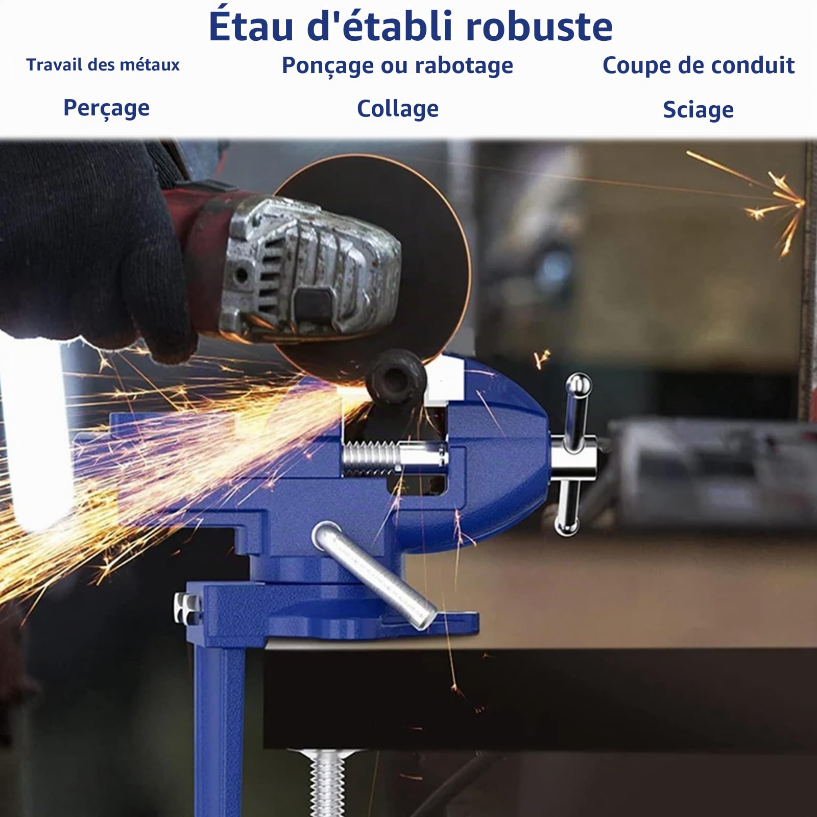 Étau de table 70 mm, pince d'établi compacte en acier moulé avec base pivotante à 360°, mini étau robuste pour bricolage, coupe, perçage, ponçage et réparation