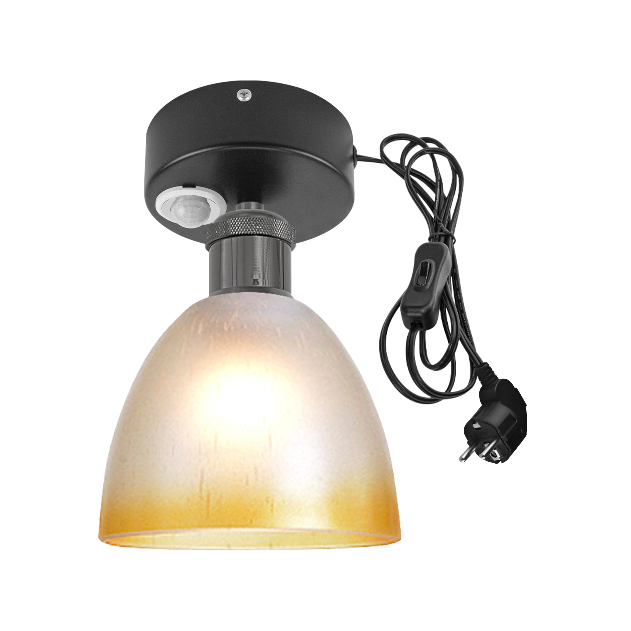 Plafoniera con sensore di movimento interno, moderna lampada da soffitto in vetro, sensore di movimento radar con cavo da 4,5 m e portalampada E27, per corridoio, bagno, scale, garage, colore