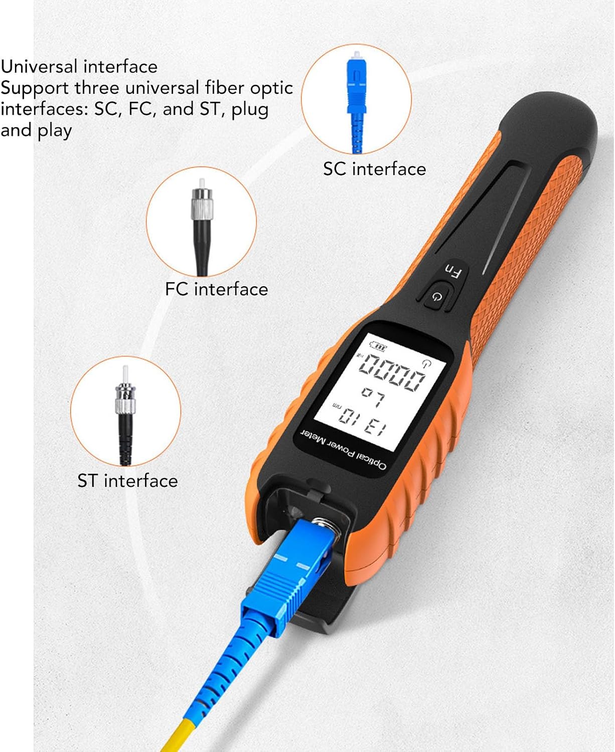 Optical Power Meter, -70 ~ +10dBm Portable Fiber Optic Tester, Mini Fiber Optic Cable Tester with Lithium Battery for FC SC ST Universal Interface & Testing 9 Calibrated Wavelength