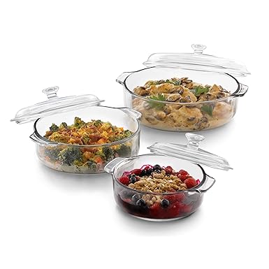 Libbey Baker's Basics 3 Piece Glass Casserole Baking Dish Set with Glass Covers - Thumbnail 2