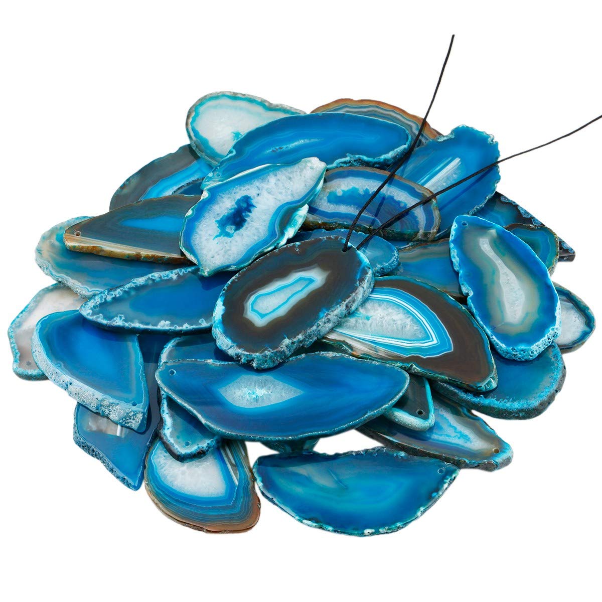 mookaitedecor 12 Stück Natürliche Geode Achat Scheiben Anhänger für Schmuckherstellung, unregelmäßige poliert Top gebohrte geschnittene Achat Platten