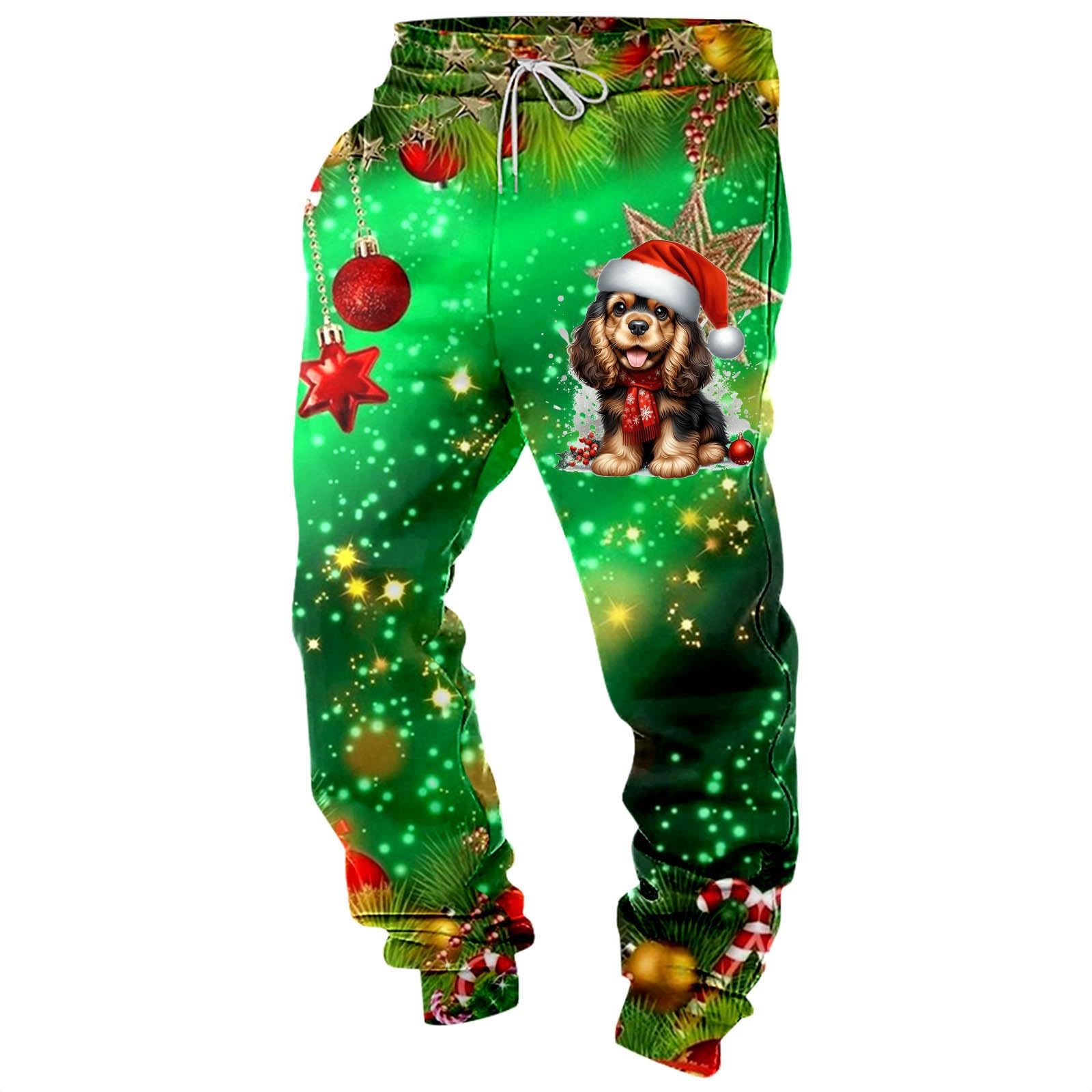 Generisch Tuta natalizia da uomo, per jogging, Natale, set di tute da allenamento, per feste, comode, 2 pezzi, stampe 3D, abbigliamento natalizio con felpa in pile + pantaloni da jogging