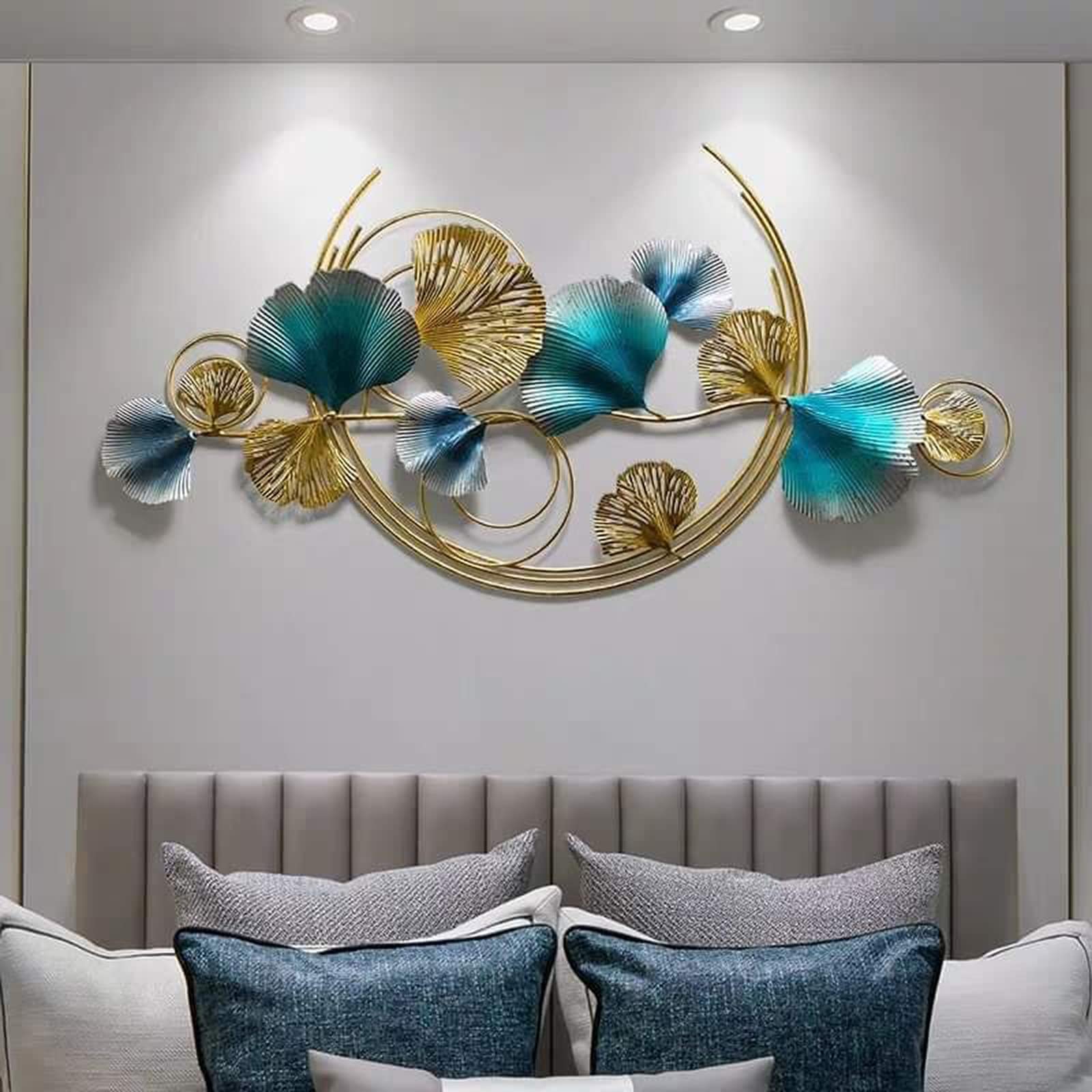 LIUSHI Décoration Murale en métal avec Feuille de Ginkgo 3D, décoration Murale en Fonte de Fer, tenture Murale en Feuille de Ginkgo doré pour Le Bureau de la Chambre du Salon