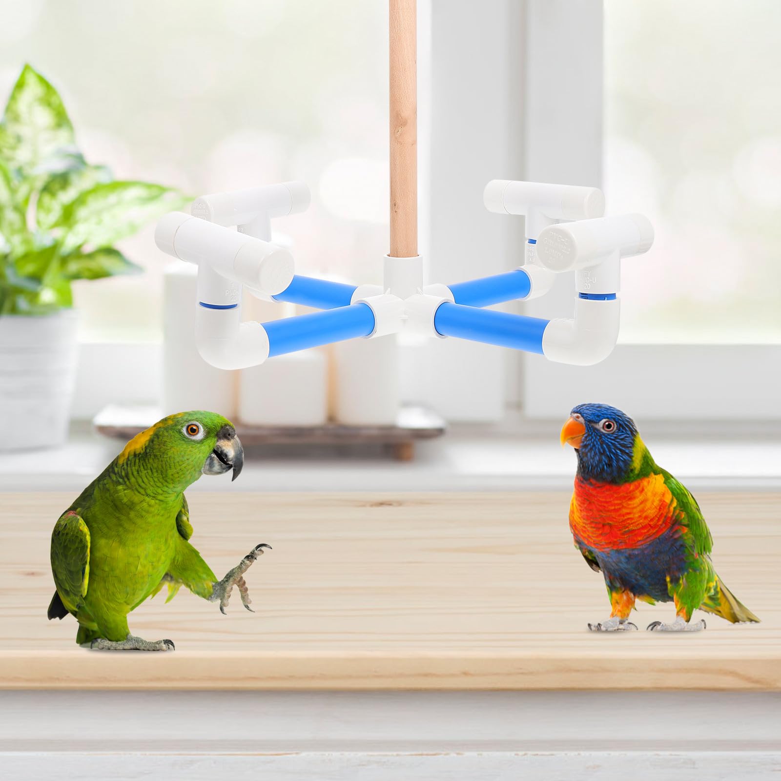Outanaya Leichtes Vogelspielzeug aus Kunststoff und Holz Drehbares Papageien Karussell für Käfig Bissfestes Lernspielzeug für Wellensittiche und Sittiche
