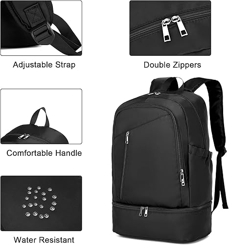 Miniatura 3 de seyfocnia Mochila de gimnasio, mochila con compartimento para zapatos Mochila deportiva, Negro -, Mochilas Daypack