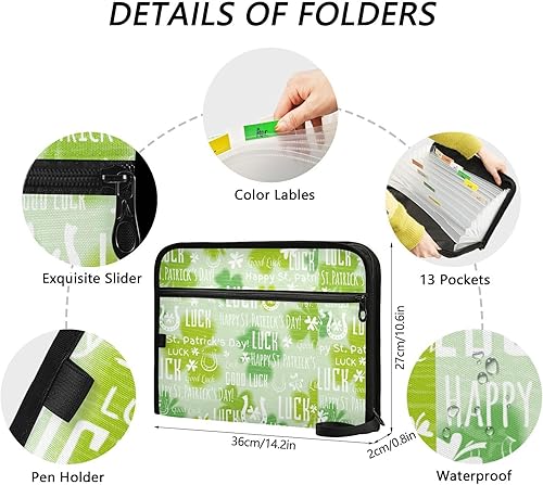 Miniatura 3 de Grunge Shamrock File Organizer Expanding 13 Pockets A4 Letter Size File Folder Jacket with Zipper Closure File Folder with Zipper for Librarian