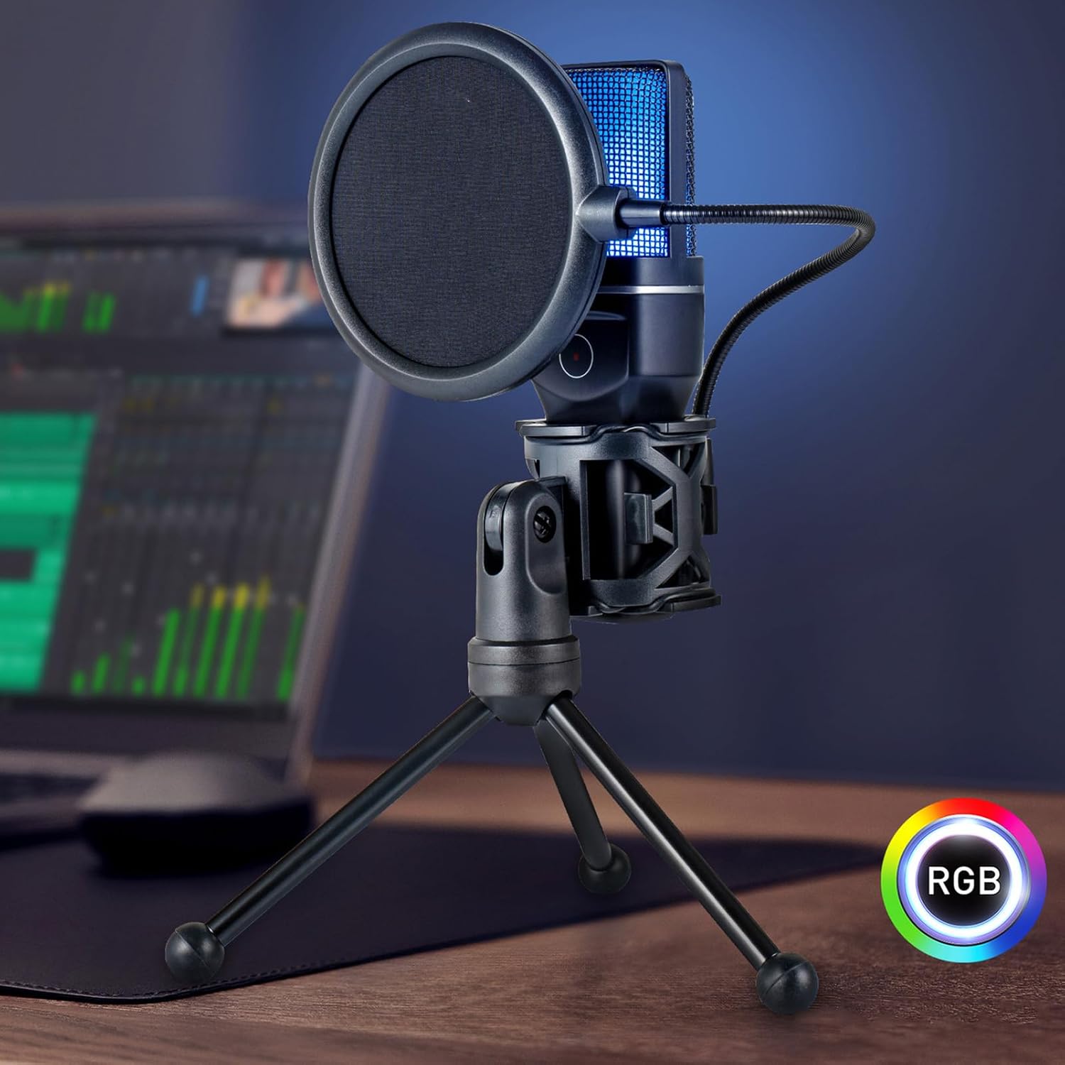 Bewinner USB Microphone,Condenser Computer PC Mic, 2.4G Wireless and Wired Double Mode, Noise Reduction Gaming Microphone with RGB Light Effect or Live Streaming Recording