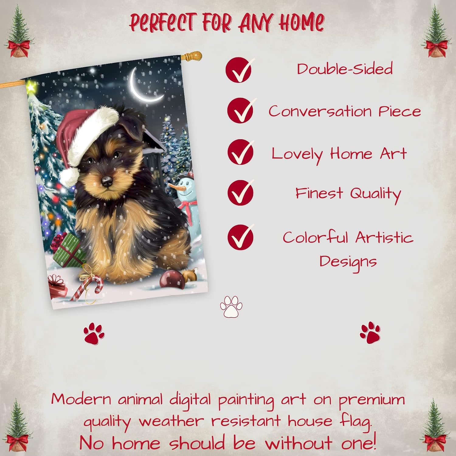 Doggie of the Day Yorkshire Terrier Dog House Flag - Christmas Holly Jolly - Outdoor Double Sided Pet Home Garden Decor 28"w x 40"h, HFLG60715