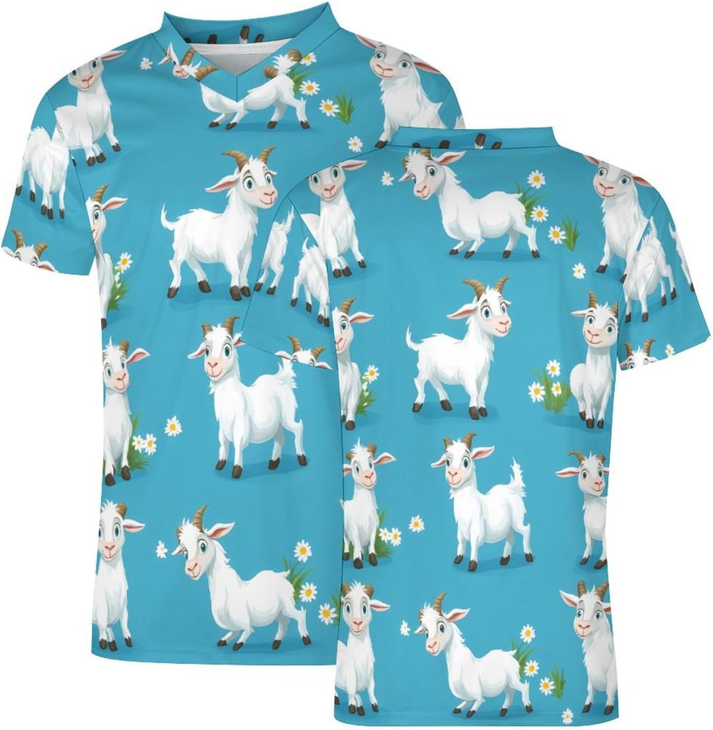 Funny Goat Mens V Neck Soccer Jersey Quick Dry Breathable Short Sleeve T Shirt Sports Football Tops 6X-Large