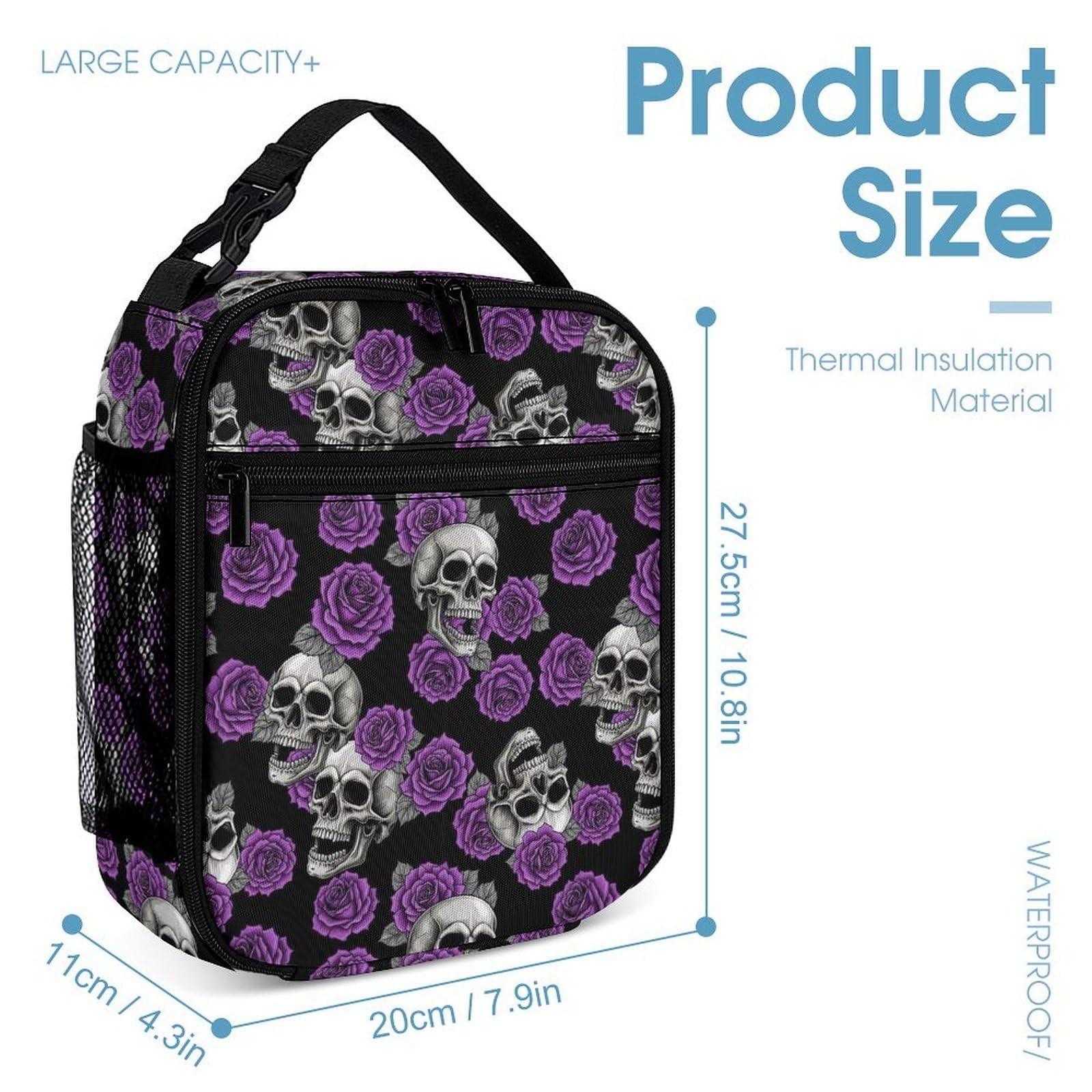Ensemble sac à dos Purple Rose Skull avec boîte à lunch et trousse de maquillage