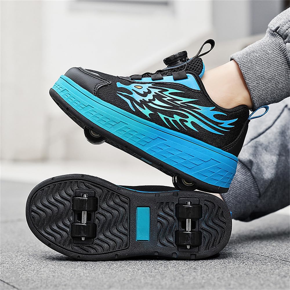 Mateju Chaussures à Roulette Garçons Filles 2 en 1 Patins à roulettes Baskets Enfant Chaussures de Skateboard Retractable avec 4 roulettes Adolescents Chaussures de Sport d'extérieur