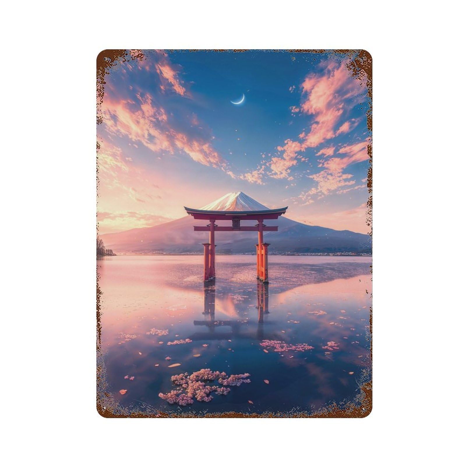 Japanese Torii Gate Decorative Tin Sign 15.7"x11.8", Industrial Home Decor for Garage, Pub Or Kitchen