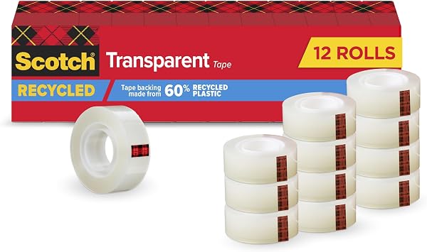 Scotch Transparent Greener Tape, 12 Rolls, 3/4 x 900 Inches, Boxed